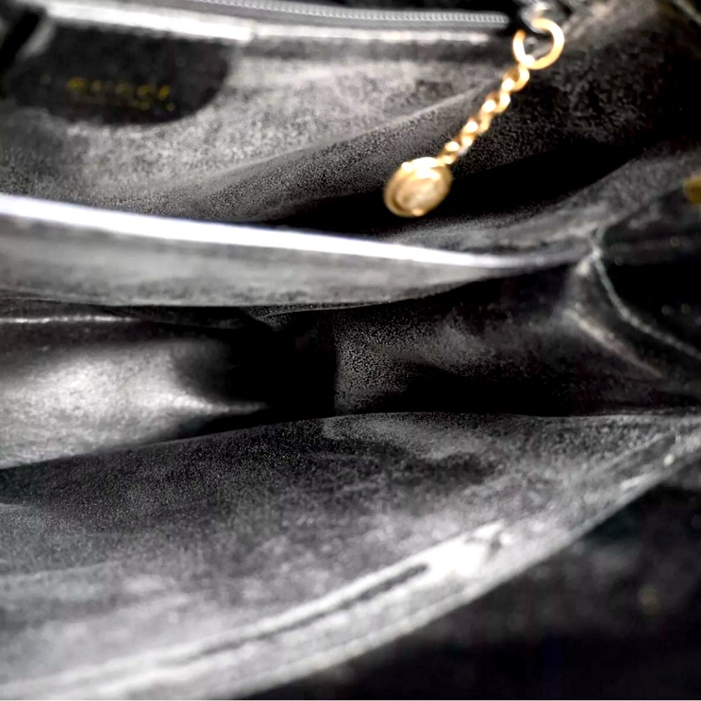 GUCCI Logo Tote Hand Bag  Leather Black Gold Made In Italy Vintage 💕💕 - Picture 9 of 12